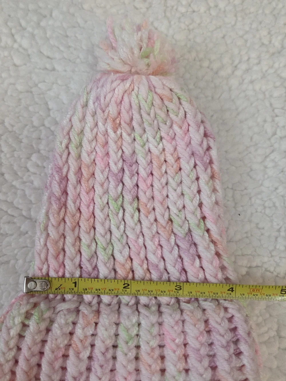 Handmade Chunky Knit Baby Beanie Hat  Pom Pom Light Pink Speckled Purple Orange